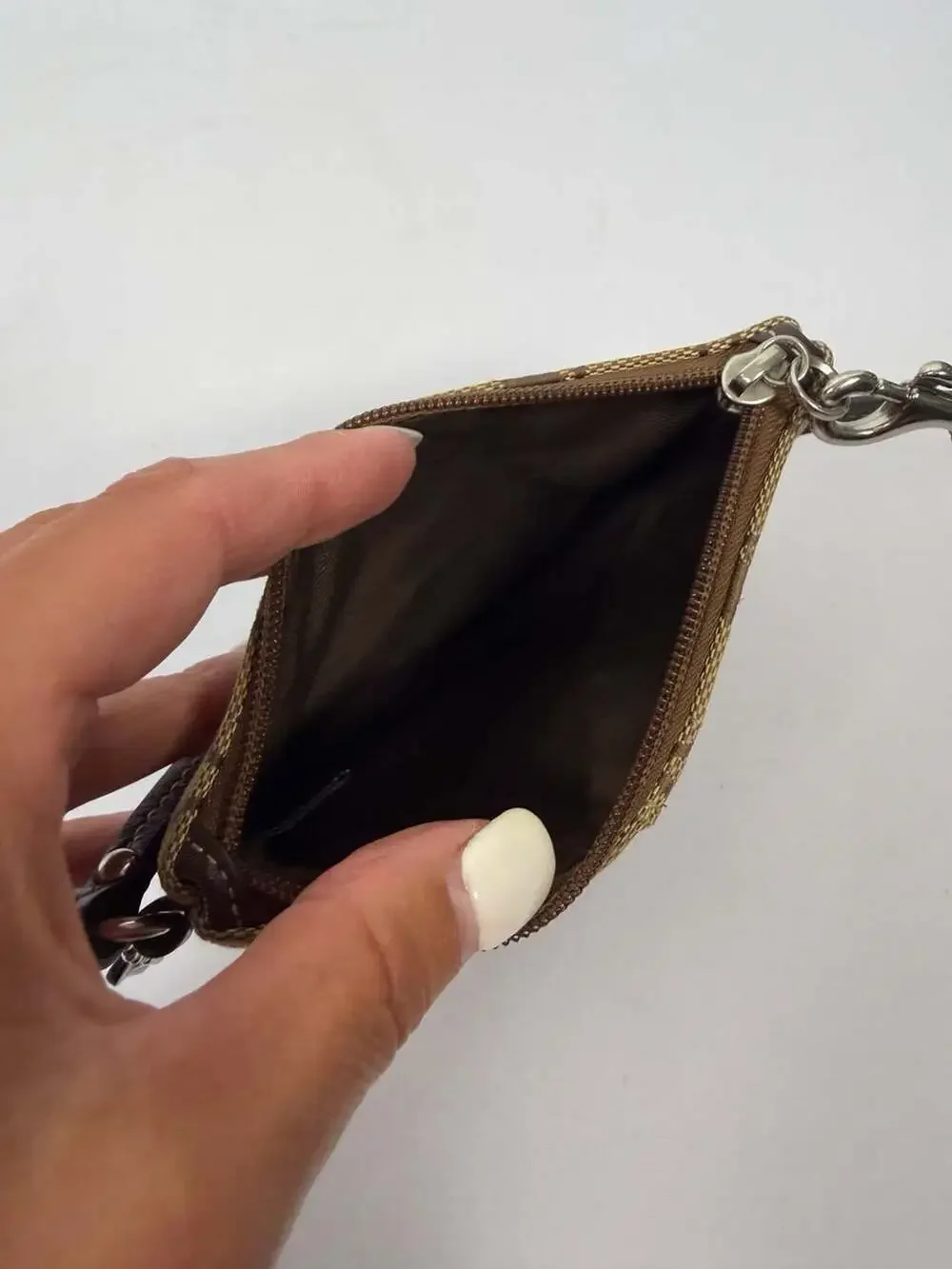 Coach Signature Monogram Brown Canvas and Leather Wristlet Pouch